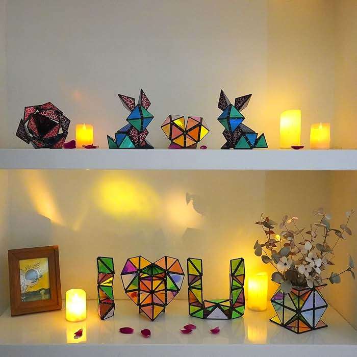 TOSY Magnet Pyramid Glow - 1 Cube Transforms into 1 Billion Shapes (Bunny, Egg, Flowers, Hearts), Easter Basket Stuffers Gift, 12 pcs, 243 Magnets, Glowing, Holographic Design, Puzzle/STEM Toy - Image 6