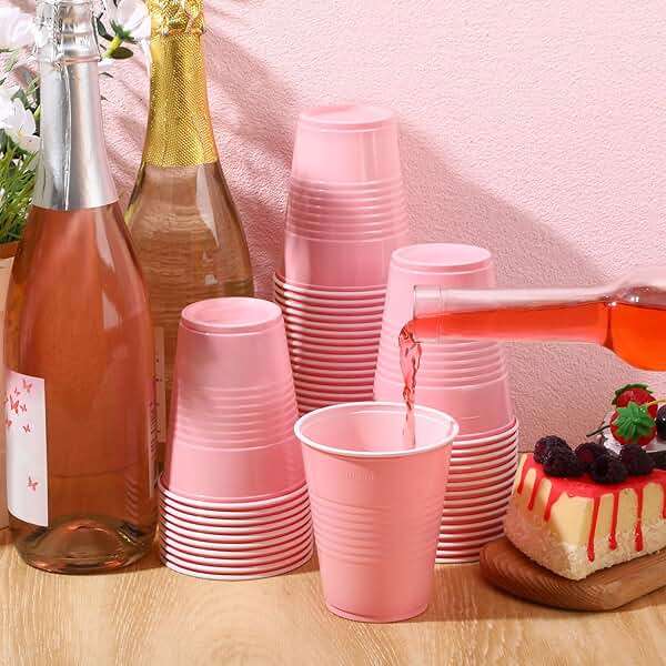 Pickmesh 50 Pack 12 oz Plastic Cups Disposable Cup Bulk for Graduation Wedding Birthday Baby Shower Valentine and Festive Celebration Party Supplies(Light Pink) - Image 2