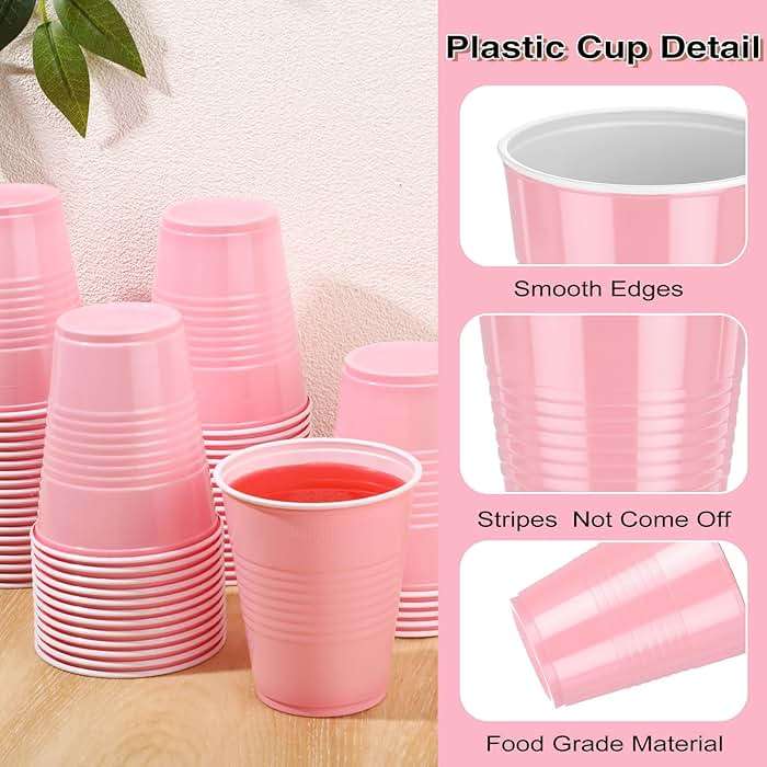 Pickmesh 50 Pack 12 oz Plastic Cups Disposable Cup Bulk for Graduation Wedding Birthday Baby Shower Valentine and Festive Celebration Party Supplies(Light Pink) - Image 4