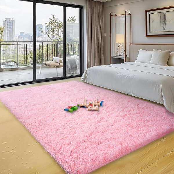qulint Pink Area Rugs for Bedroom, 4x6 Fluffy Soft Kids Rugs for Girls Shag Carpet for Living Room, Small Fuzzy Plush Shaggy Alfombras for Nursery Dorm Room Home Decor (4ft x 6ft, Pink) - Image 7