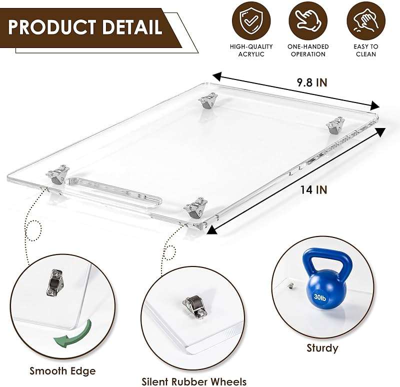 Baemin Acrylic Appliance Slider with Rubber Wheels, Sliding Tray for Heavy Kitchen Appliances, Coffee Maker Slider Tray for Counter, Countertop Moving Tray Accessories for Kitchen - 9.8" x 14" (Clear) - Image 2
