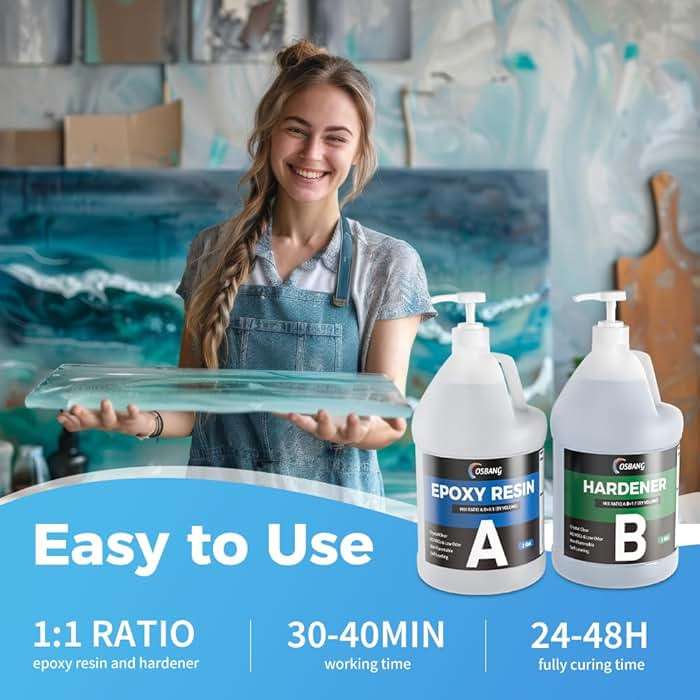 OSBANG Epoxy Resin 2 Gal, Clear Casting Kit for DIY Craft & Beginners, Crystal Clear Epoxy Resin for Casting, Coating, Jewelry Making & DIY, Hard Type No Bubble Non-Yellowing Deep Pour Resin(1 Gal×2) - Image 5