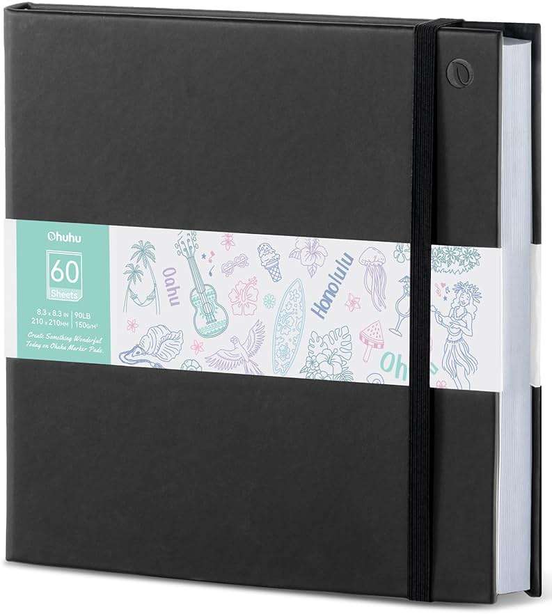 Ohuhu Double-Sided Marker Pad Art Sketchbook Bleedproof - 8.3"x8.3" Square Paper Size - 90 lb/150 gsm Smooth Drawing Paper - 60 Sheets/120 Pages - Hardcover Sketching Book for Alcohol Markers Paints - Image 1