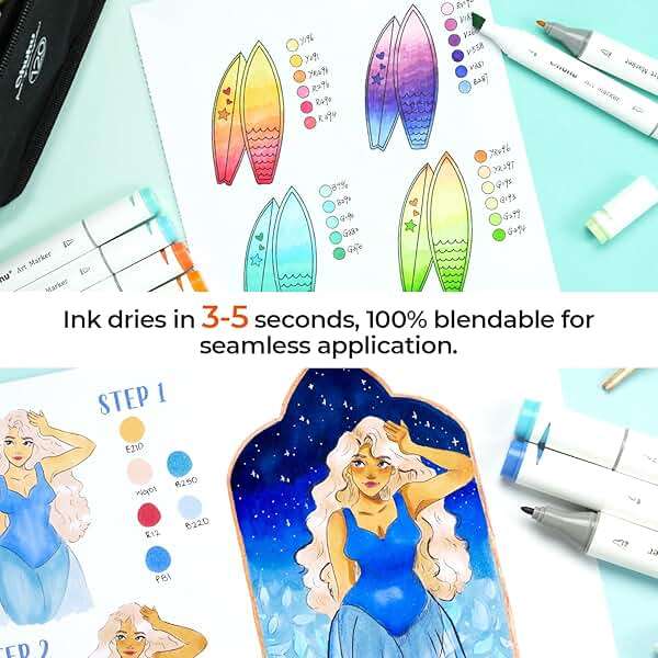 Ohuhu Double-Sided Marker Pad Art Sketchbook Bleedproof - 8.3"x8.3" Square Paper Size - 90 lb/150 gsm Smooth Drawing Paper - 60 Sheets/120 Pages - Hardcover Sketching Book for Alcohol Markers Paints - Image 4