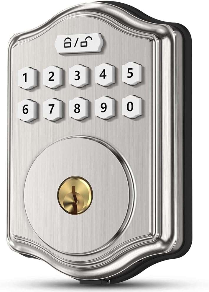 52HZ Keyless Entry Door Lock with Code, Electronic Keypad Deadbolt with 2 Keys, Smart Door Locks for Front Door, Voice Guidance, Anti-Peeping Password, Auto Lock, Easy to Install, Satin Nickel - Image 1