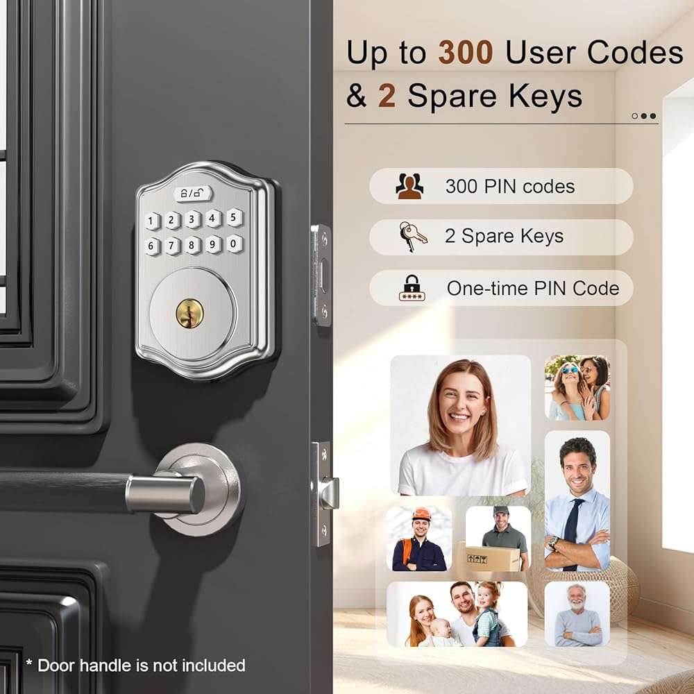 52HZ Keyless Entry Door Lock with Code, Electronic Keypad Deadbolt with 2 Keys, Smart Door Locks for Front Door, Voice Guidance, Anti-Peeping Password, Auto Lock, Easy to Install, Satin Nickel - Image 2