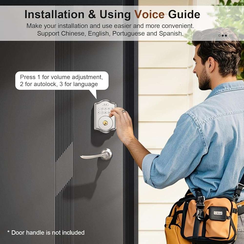 52HZ Keyless Entry Door Lock with Code, Electronic Keypad Deadbolt with 2 Keys, Smart Door Locks for Front Door, Voice Guidance, Anti-Peeping Password, Auto Lock, Easy to Install, Satin Nickel - Image 3