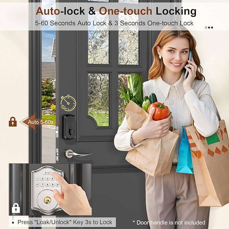 52HZ Keyless Entry Door Lock with Code, Electronic Keypad Deadbolt with 2 Keys, Smart Door Locks for Front Door, Voice Guidance, Anti-Peeping Password, Auto Lock, Easy to Install, Satin Nickel - Image 4