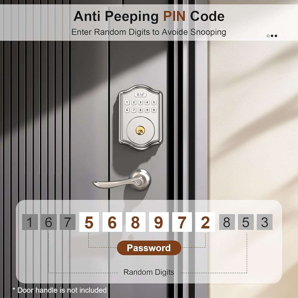 52HZ Keyless Entry Door Lock with Code, Electronic Keypad Deadbolt with 2 Keys, Smart Door Locks for Front Door, Voice Guidance, Anti-Peeping Password, Auto Lock, Easy to Install, Satin Nickel - Image 5