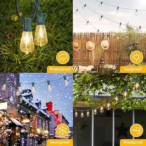 Brightever LED Outdoor String Lights 100FT with 52 Shatterproof ST38 Vintage Edison Bulbs, Outside Hanging Lights Waterproof for Patio, Porch, Deck, Garden, Backyard, Balcony, Green Wire - Image 5