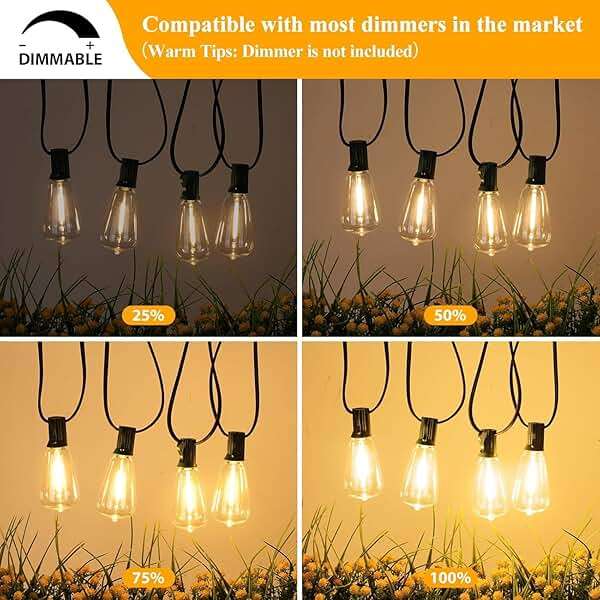 Brightever LED Outdoor String Lights 100FT with 52 Shatterproof ST38 Vintage Edison Bulbs, Outside Hanging Lights Waterproof for Patio, Porch, Deck, Garden, Backyard, Balcony, Green Wire - Image 6