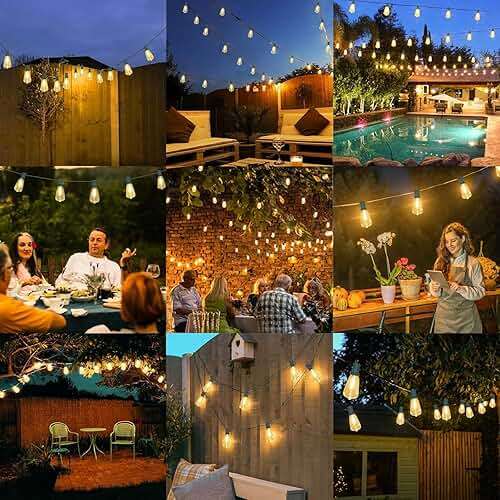 Brightever LED Outdoor String Lights 100FT with 52 Shatterproof ST38 Vintage Edison Bulbs, Outside Hanging Lights Waterproof for Patio, Porch, Deck, Garden, Backyard, Balcony, Green Wire - Image 7
