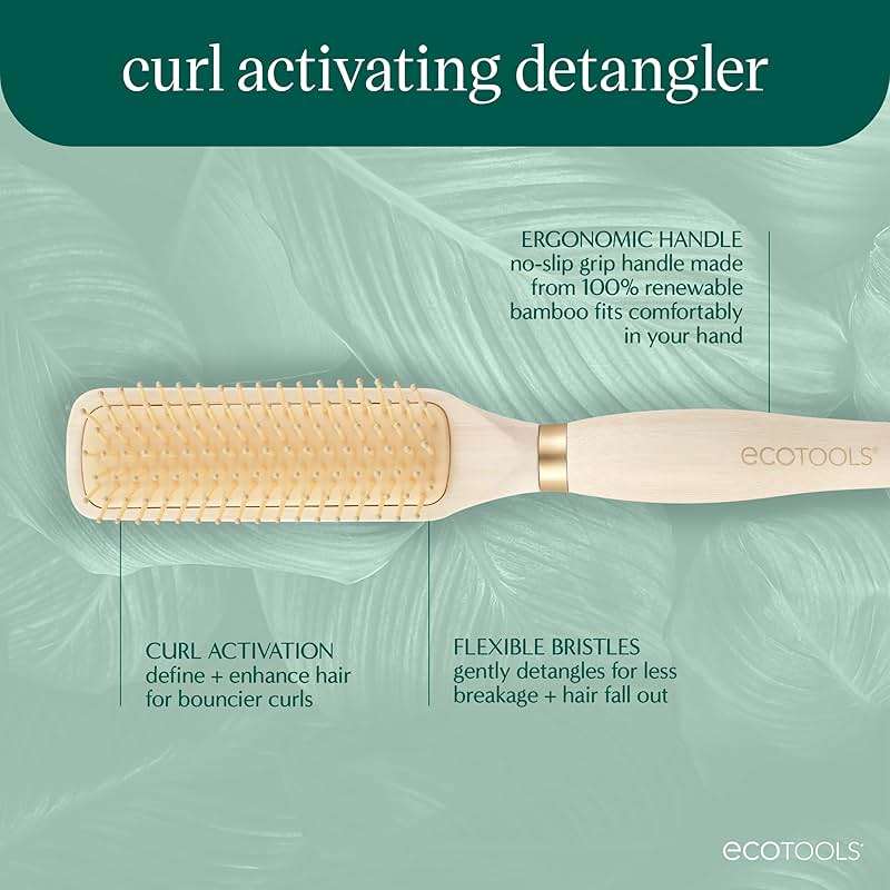 EcoTools Curl Activating Detangler Hairbrush, Gently Detangle Wet Hair, Style, Define, & Enhance Curly & Wavy Hair, Less Breakage & Fall Out, Renewable Bamboo, Vegan & Cruelty-Free, 1 Count - Image 2