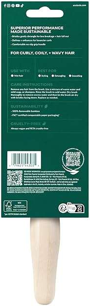 EcoTools Curl Activating Detangler Hairbrush, Gently Detangle Wet Hair, Style, Define, & Enhance Curly & Wavy Hair, Less Breakage & Fall Out, Renewable Bamboo, Vegan & Cruelty-Free, 1 Count - Image 11