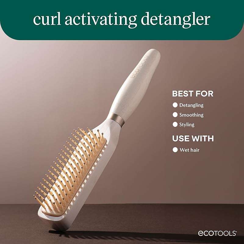 EcoTools Curl Activating Detangler Hairbrush, Gently Detangle Wet Hair, Style, Define, & Enhance Curly & Wavy Hair, Less Breakage & Fall Out, Renewable Bamboo, Vegan & Cruelty-Free, 1 Count - Image 3