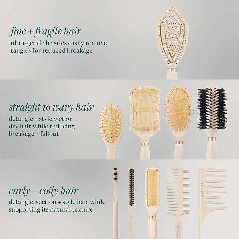 EcoTools Curl Activating Detangler Hairbrush, Gently Detangle Wet Hair, Style, Define, & Enhance Curly & Wavy Hair, Less Breakage & Fall Out, Renewable Bamboo, Vegan & Cruelty-Free, 1 Count - Image 8