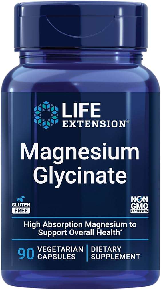 Life Extension Magnesium Glycinate, Heart Health, Bone Health, Nerve and Muscle Support, Highly absorbable, Gluten-Free, Non-GMO, Vegetarian, 90 Capsules - Image 1