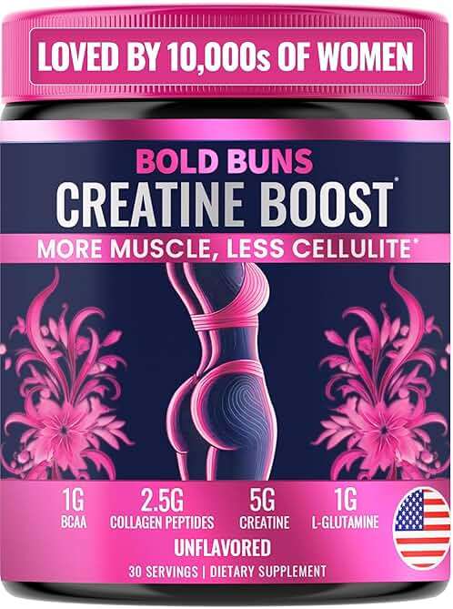 Bold Buns Creatine for Women – Supplement with Collagen & BCAA – Supports Muscle Development, Post-Workout Recovery, Skin Elasticity, Healthy Hair & Nail (30 Servings, Unflavored) - Image 1