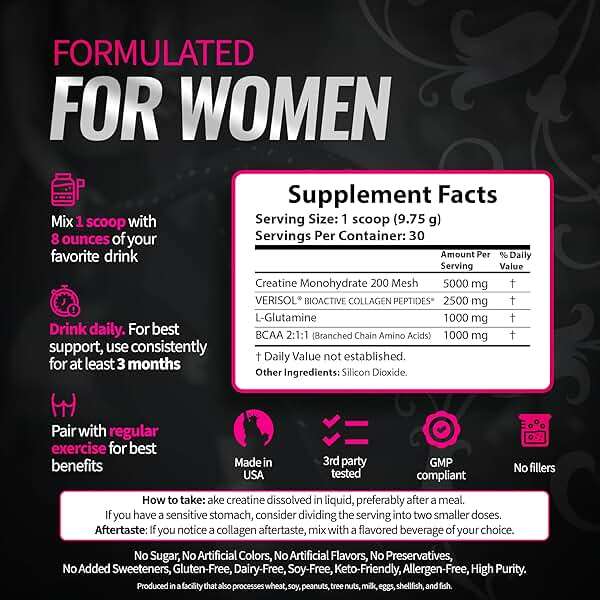 Bold Buns Creatine for Women – Supplement with Collagen & BCAA – Supports Muscle Development, Post-Workout Recovery, Skin Elasticity, Healthy Hair & Nail (30 Servings, Unflavored) - Image 7