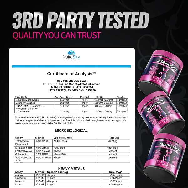 Bold Buns Creatine for Women – Supplement with Collagen & BCAA – Supports Muscle Development, Post-Workout Recovery, Skin Elasticity, Healthy Hair & Nail (30 Servings, Unflavored) - Image 8