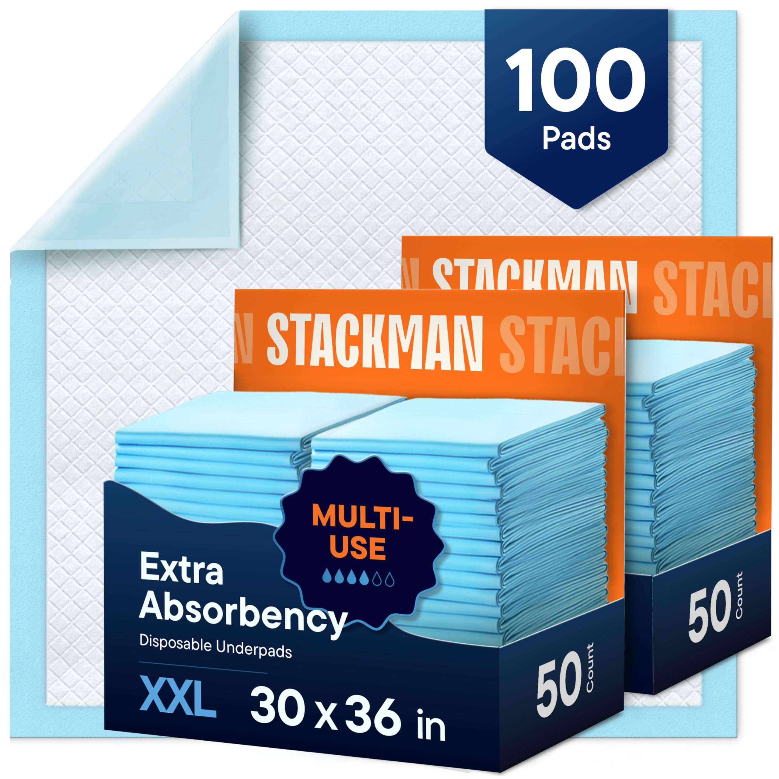 Chucks Pads Disposable Adult Underpads [100-Pack] 30"x36" XXL Extra-Large Super-Absorbent Incontinence Bed Pads – Mattress Protector Pee Pads for Adults, Kids & Pets – Bed Protection & Training - Image 1