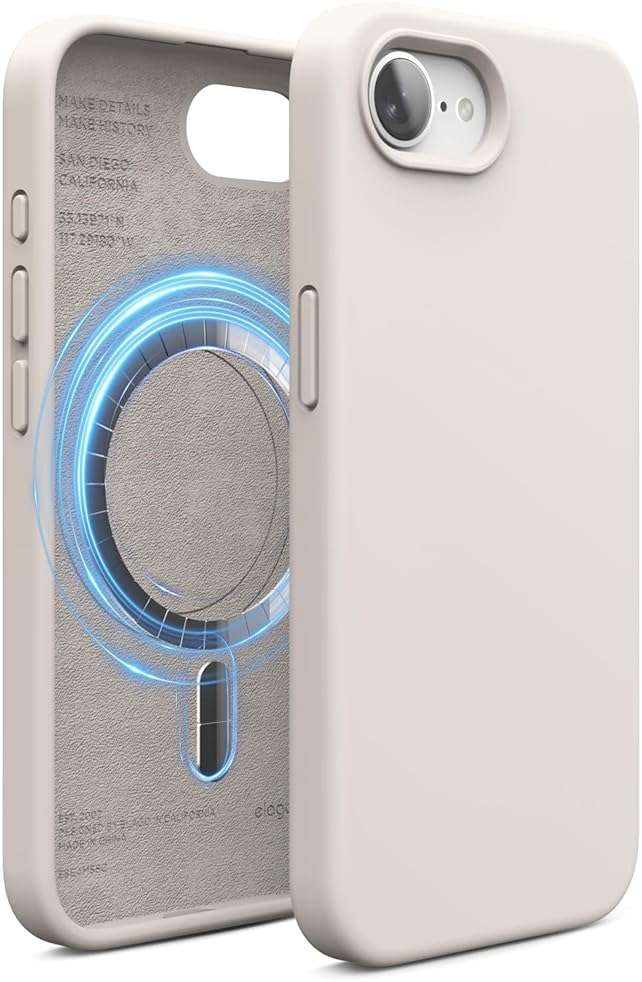 elago Magnetic Silicone Case Compatible with iPhone 17e Case & iPhone 16e Case Compatible with All MagSafe Accessories - Built-in Magnets, Soft Grip Silicone, Shockproof (Stone) - Image 1