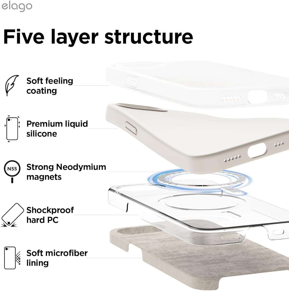elago Magnetic Silicone Case Compatible with iPhone 17e Case & iPhone 16e Case Compatible with All MagSafe Accessories - Built-in Magnets, Soft Grip Silicone, Shockproof (Stone) - Image 6
