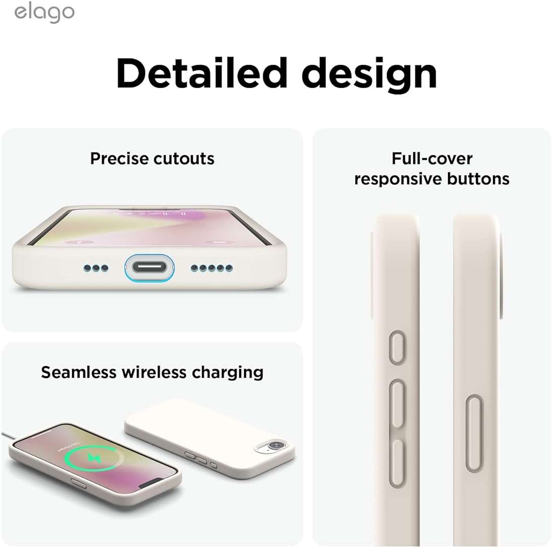 elago Magnetic Silicone Case Compatible with iPhone 17e Case & iPhone 16e Case Compatible with All MagSafe Accessories - Built-in Magnets, Soft Grip Silicone, Shockproof (Stone) - Image 7