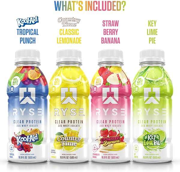 RYSE Clear Protein Drink - Variety Pack - 100 Calories, 22g Whey Isolate Protein Shake, Sugar-Free, 0g Fat & Lactose-Free - Refreshing Ready-to-Drink Beverage - 16.9 fl oz Bottles (12-Pack) - Image 3