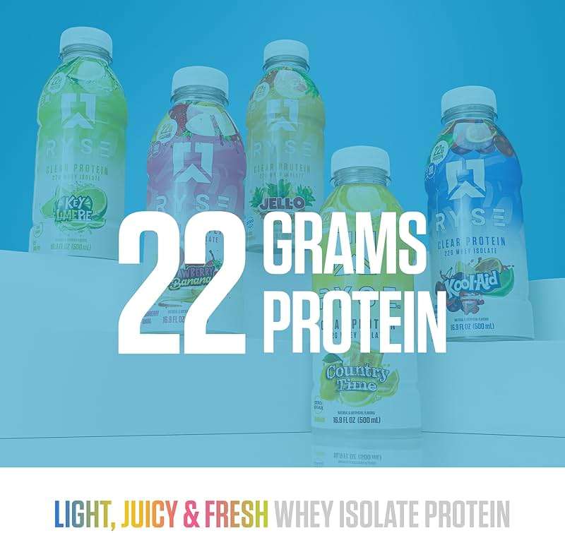 RYSE Clear Protein Drink - Variety Pack - 100 Calories, 22g Whey Isolate Protein Shake, Sugar-Free, 0g Fat & Lactose-Free - Refreshing Ready-to-Drink Beverage - 16.9 fl oz Bottles (12-Pack) - Image 4
