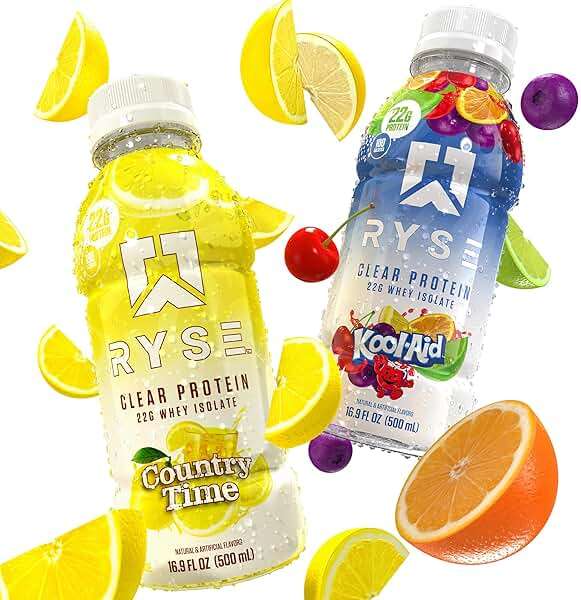 RYSE Clear Protein Drink - Variety Pack - 100 Calories, 22g Whey Isolate Protein Shake, Sugar-Free, 0g Fat & Lactose-Free - Refreshing Ready-to-Drink Beverage - 16.9 fl oz Bottles (12-Pack) - Image 5