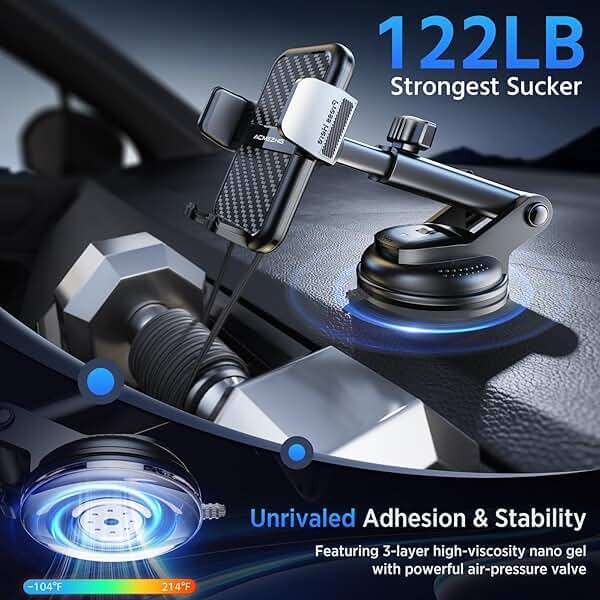 3-in-1 Car Phone Holder [122+LBS Strongest Suction & Stable Clamp Arm] 360° Adjustable Car Phone Mount, Cell Phone Holders for Your Car for Dashboard Vent, All Smartphones & Car Models - Image 3