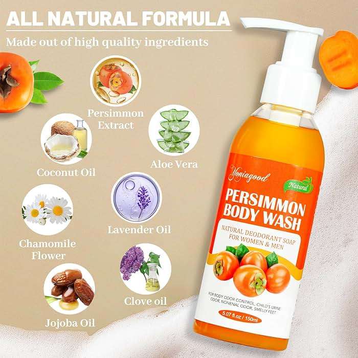 yoniagood 2 PCS Persimmon Body Wash for Strong Odor Control, Natural Persimmon Soap Bar Old People Smell Remover, Smelly Feet Deodorant Body Odor Eliminator, Body Wash Gel for Women & Men - Image 2