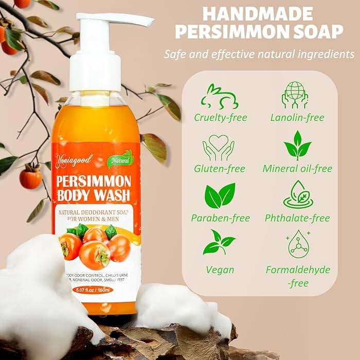 yoniagood 2 PCS Persimmon Body Wash for Strong Odor Control, Natural Persimmon Soap Bar Old People Smell Remover, Smelly Feet Deodorant Body Odor Eliminator, Body Wash Gel for Women & Men - Image 8