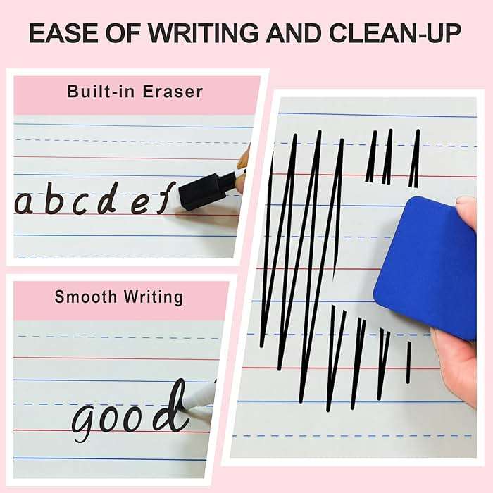 Dry Erase Boards 6 Pack, Double Sided Magnetic Small Whiteboards with Lines for Kids, Students, Teacher & Classroom Pack, Including 52 Pcs Alphabet Letters for Preschool Spelling - Image 5