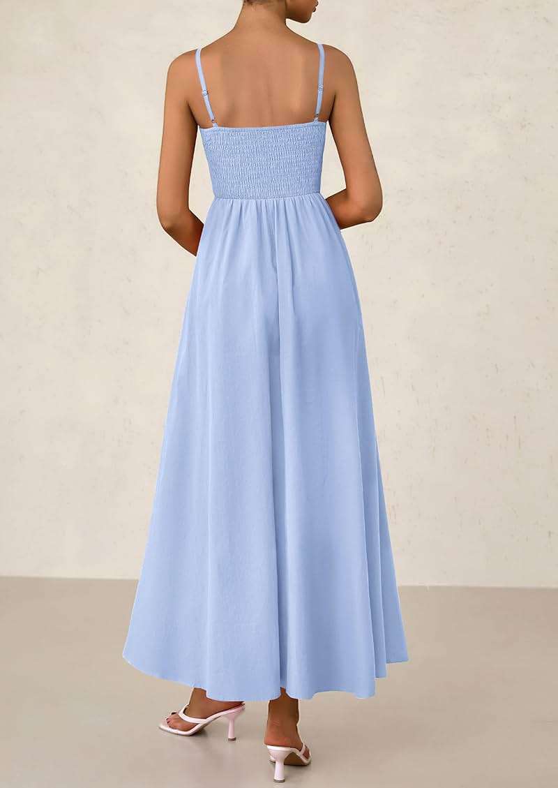 PRETTYGARDEN Women's Smocked Maxi Dresses 2026 Summer Sundress Casual Spaghetti Strap Swing A Line Long Flowy Beach Dress - Image 2