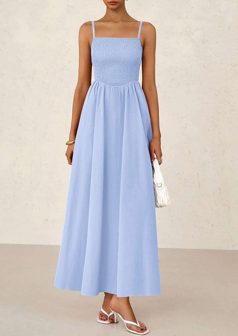 PRETTYGARDEN Women's Smocked Maxi Dresses 2026 Summer Sundress Casual Spaghetti Strap Swing A Line Long Flowy Beach Dress - Image 3