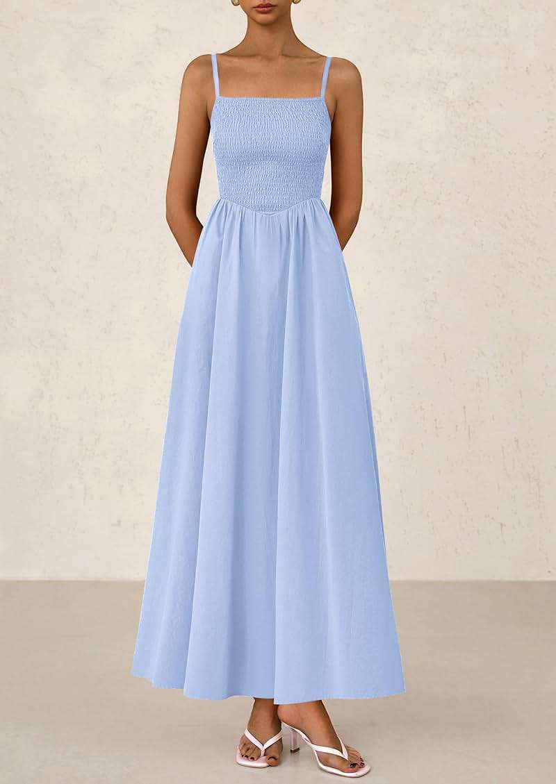 PRETTYGARDEN Women's Smocked Maxi Dresses 2026 Summer Sundress Casual Spaghetti Strap Swing A Line Long Flowy Beach Dress - Image 4