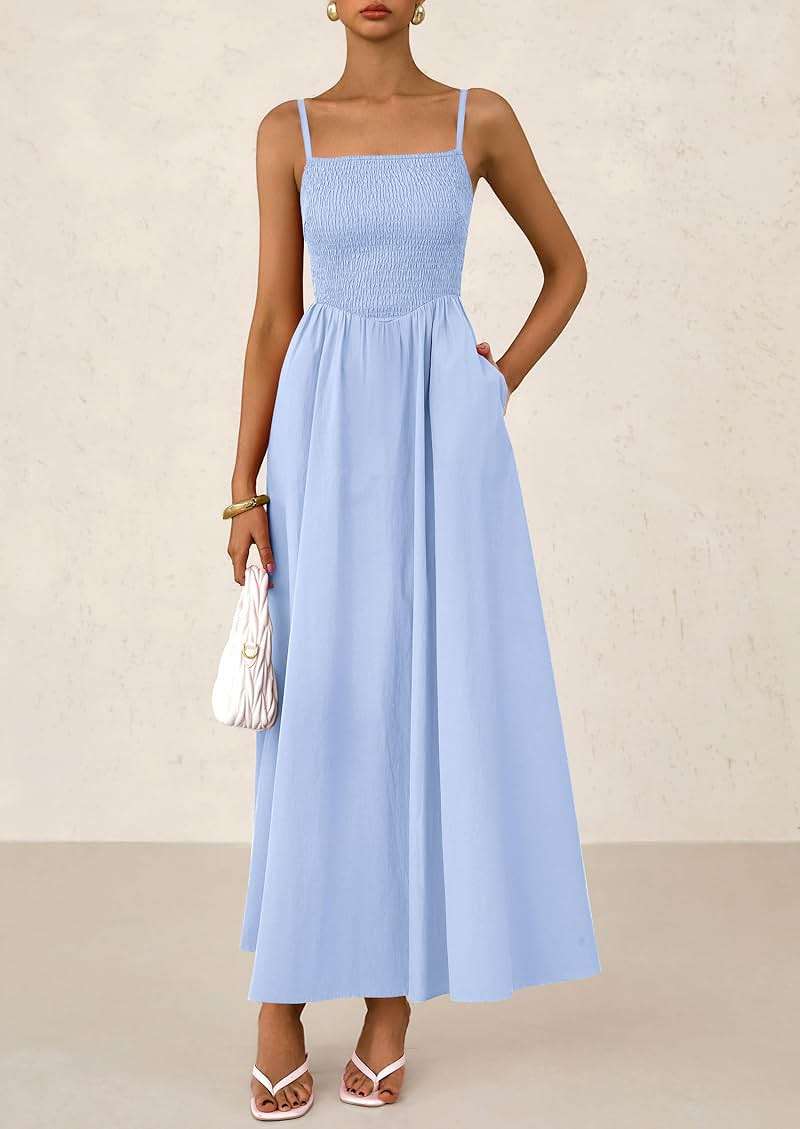 PRETTYGARDEN Women's Smocked Maxi Dresses 2026 Summer Sundress Casual Spaghetti Strap Swing A Line Long Flowy Beach Dress - Image 5