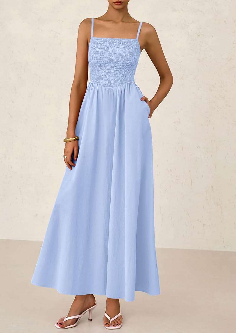 PRETTYGARDEN Women's Smocked Maxi Dresses 2026 Summer Sundress Casual Spaghetti Strap Swing A Line Long Flowy Beach Dress - Image 6