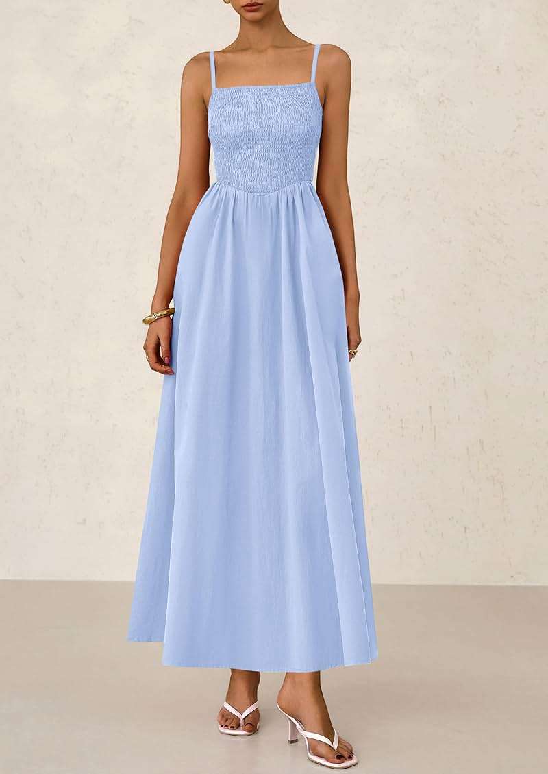 PRETTYGARDEN Women's Smocked Maxi Dresses 2026 Summer Sundress Casual Spaghetti Strap Swing A Line Long Flowy Beach Dress - Image 7