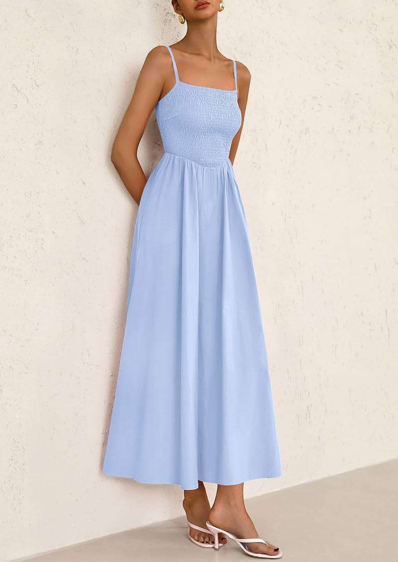 PRETTYGARDEN Women's Smocked Maxi Dresses 2026 Summer Sundress Casual Spaghetti Strap Swing A Line Long Flowy Beach Dress - Image 8