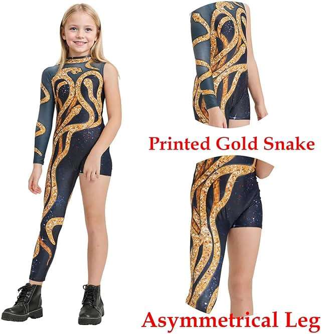 Kids Gold Snake Print Bodysuit Outfit for Girls Boys Celebrity Party Concert Cosplay Jumpsuit Costume - Image 2