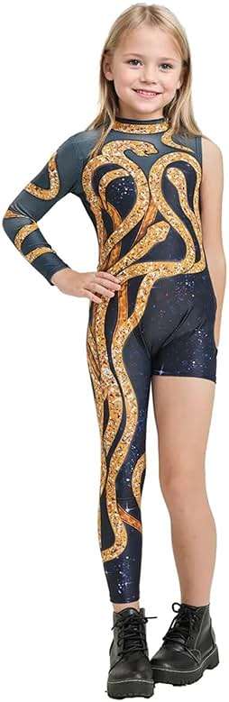 Kids Gold Snake Print Bodysuit Outfit for Girls Boys Celebrity Party Concert Cosplay Jumpsuit Costume - Image 3