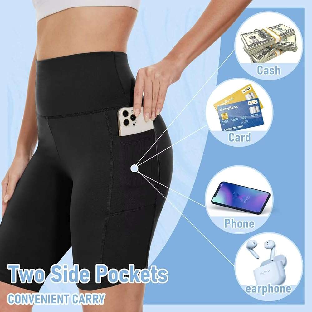 5 Pack Biker Shorts with Pockets for Women - 5"/8" High Waist Spandex Workout Yoga Running Athletic - Image 2