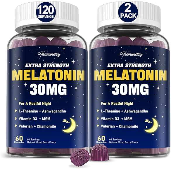 Melatonin Gummies 30mg for Adults: Maximum Strength Melatonin Supplement with L-Theanine, Ashwagandha, MSM, Vitamin D3 & Zinc - Non-Habit Forming, Natural Mixed Berry Flavor 60 Count (Pack of 2) - Image 1