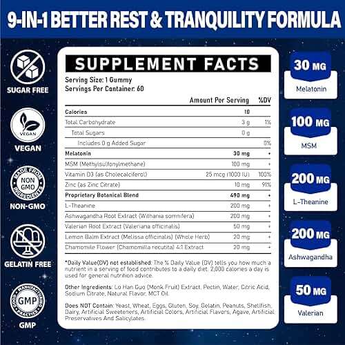 Melatonin Gummies 30mg for Adults: Maximum Strength Melatonin Supplement with L-Theanine, Ashwagandha, MSM, Vitamin D3 & Zinc - Non-Habit Forming, Natural Mixed Berry Flavor 60 Count (Pack of 2) - Image 2