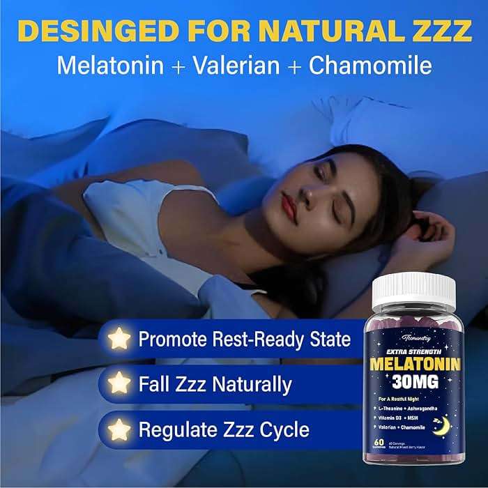 Melatonin Gummies 30mg for Adults: Maximum Strength Melatonin Supplement with L-Theanine, Ashwagandha, MSM, Vitamin D3 & Zinc - Non-Habit Forming, Natural Mixed Berry Flavor 60 Count (Pack of 2) - Image 3