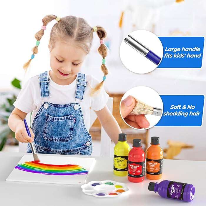 Nicpro Washable Paint Set, 6 Color 8.45oz Non Toxic Finger Paints, 10 Brushes & Palette & Sponge, Art Supplies for Painting - Image 4