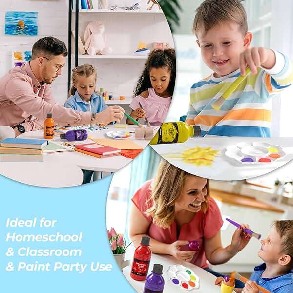 Nicpro Washable Paint Set, 6 Color 8.45oz Non Toxic Finger Paints, 10 Brushes & Palette & Sponge, Art Supplies for Painting - Image 7